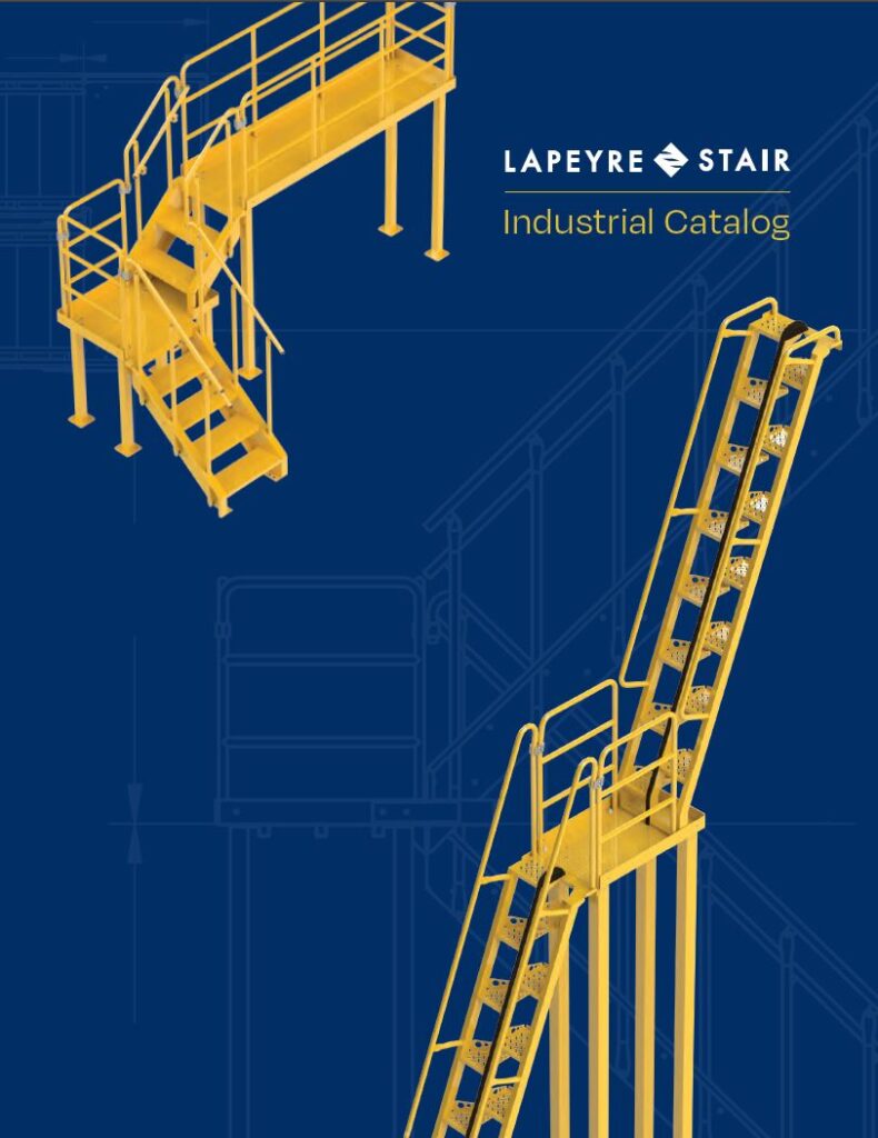Industrial stairs and commercial stairs designed for maximum safety and maximum space efficiency in an industrial product line