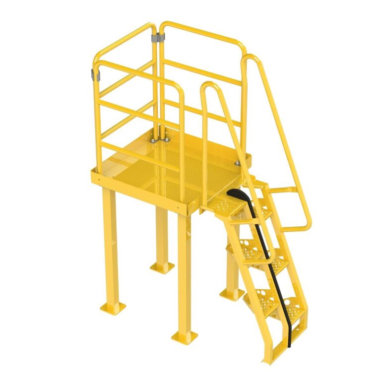 Equipment Maintenance Platform, Alternating Tread Stair, 68 Degree, Fully Guarded, Powder Coated Yellow
