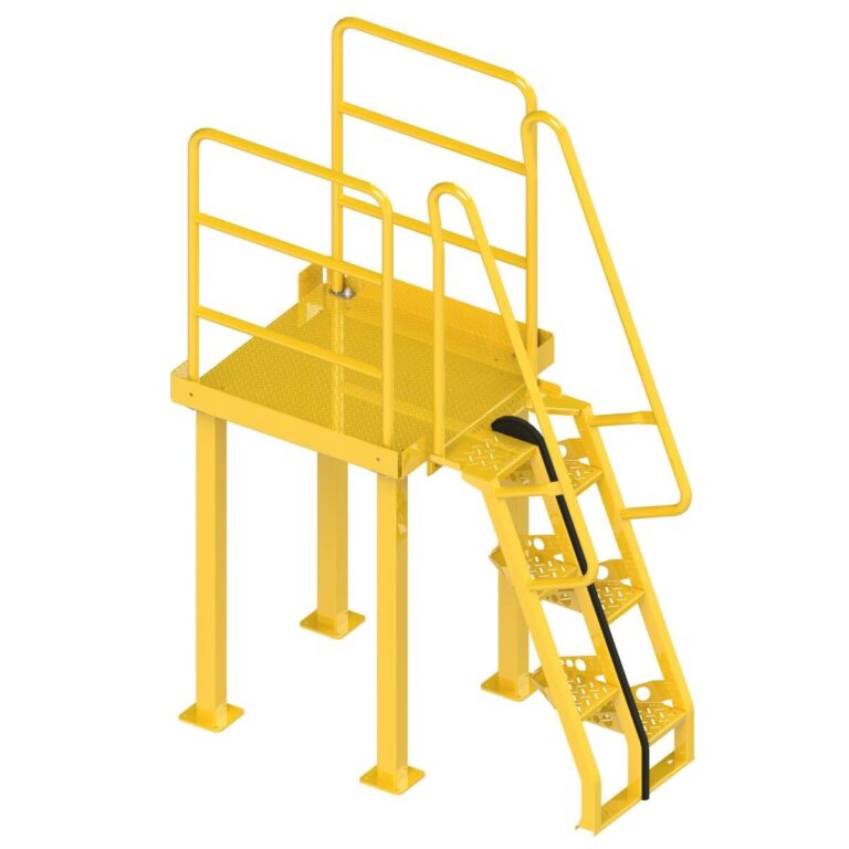 Equipment Maintenance Platform, Alternating Tread Stair, 68 Degree, Forward Exit, Powder Coated Yellow