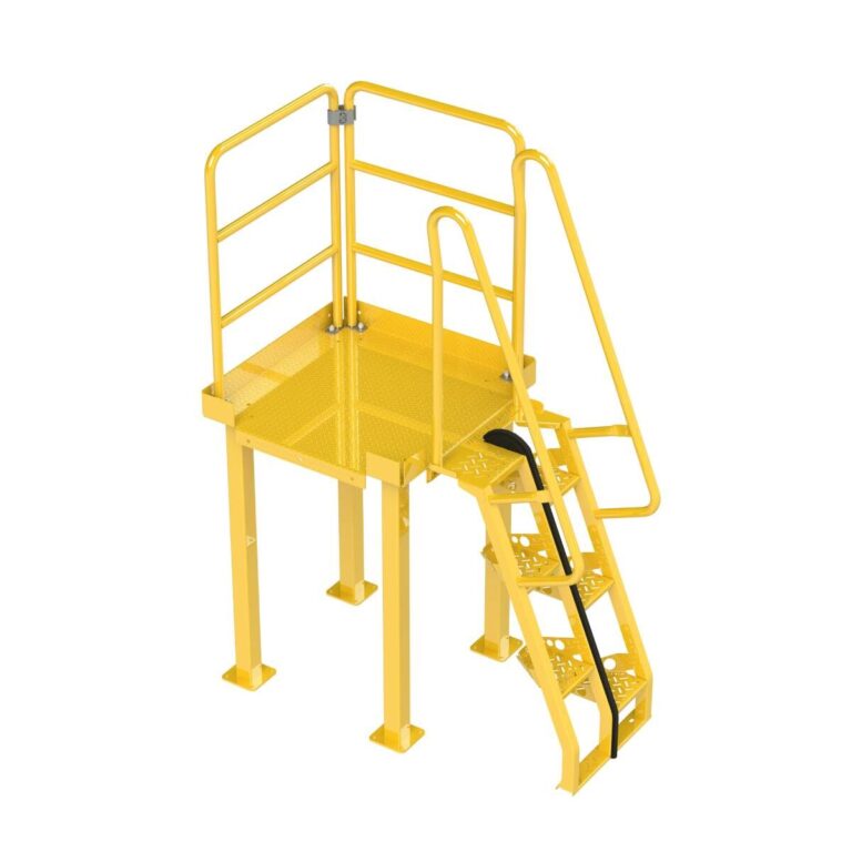 Equipment Maintenance Platform, Alternating Tread Stair, 68 Degree, Left Exit, Powder Coated Yellow
