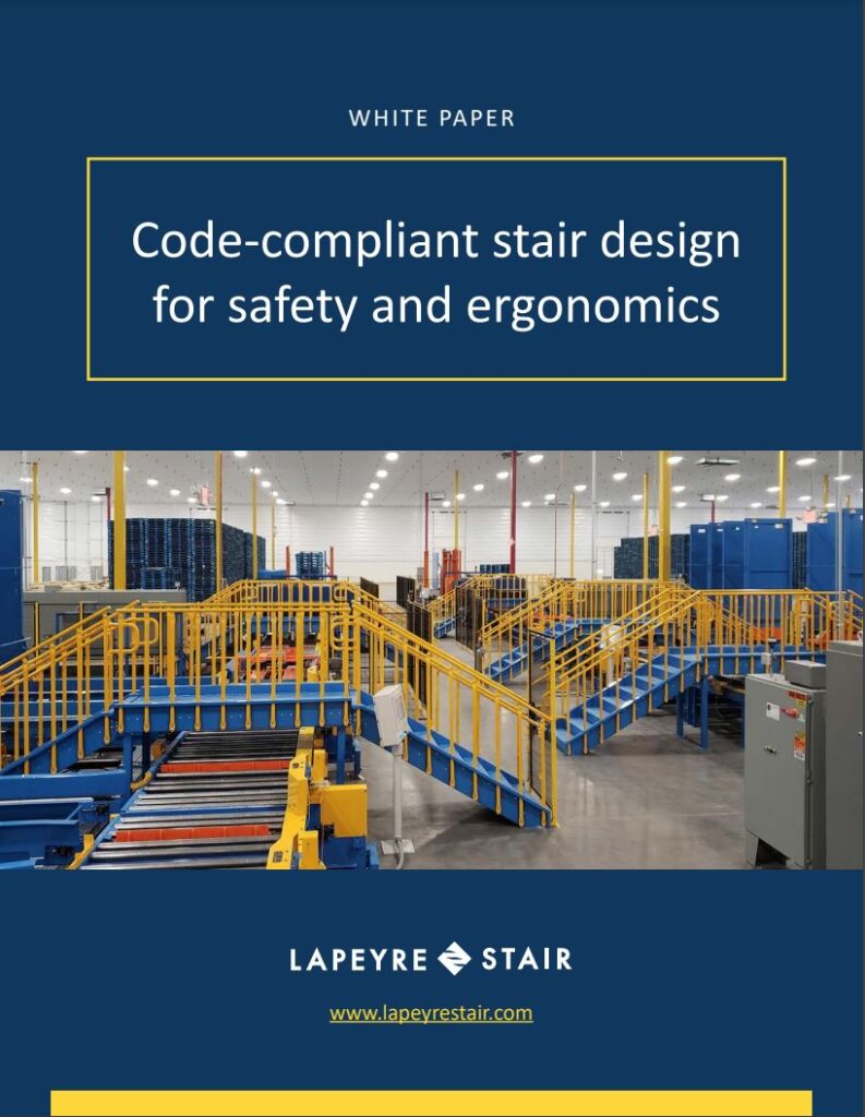 Industrial stairs and commercial stairs design book cover featuring complaint stair design for safety and ergonomics
