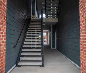 Exterior exit stair with open side