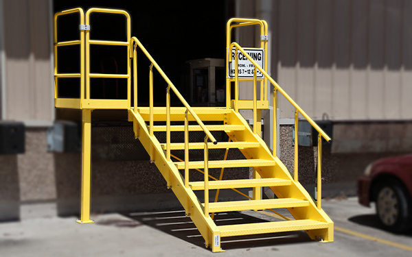 powder coated steel loading dock stairs