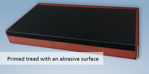 Tread with primed finish and abrasive surface