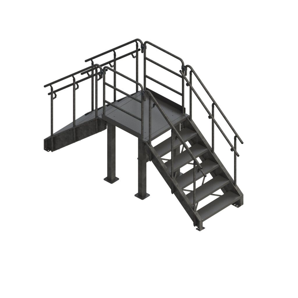 set of industrial metal stairs with a hand rail