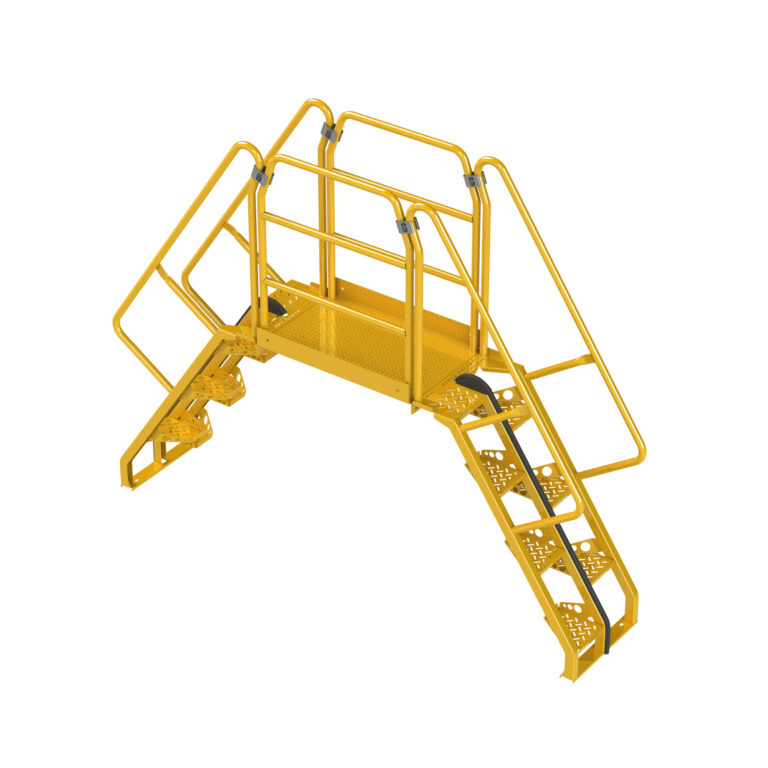 small yellow ladder resembling industrial stairs on a white background