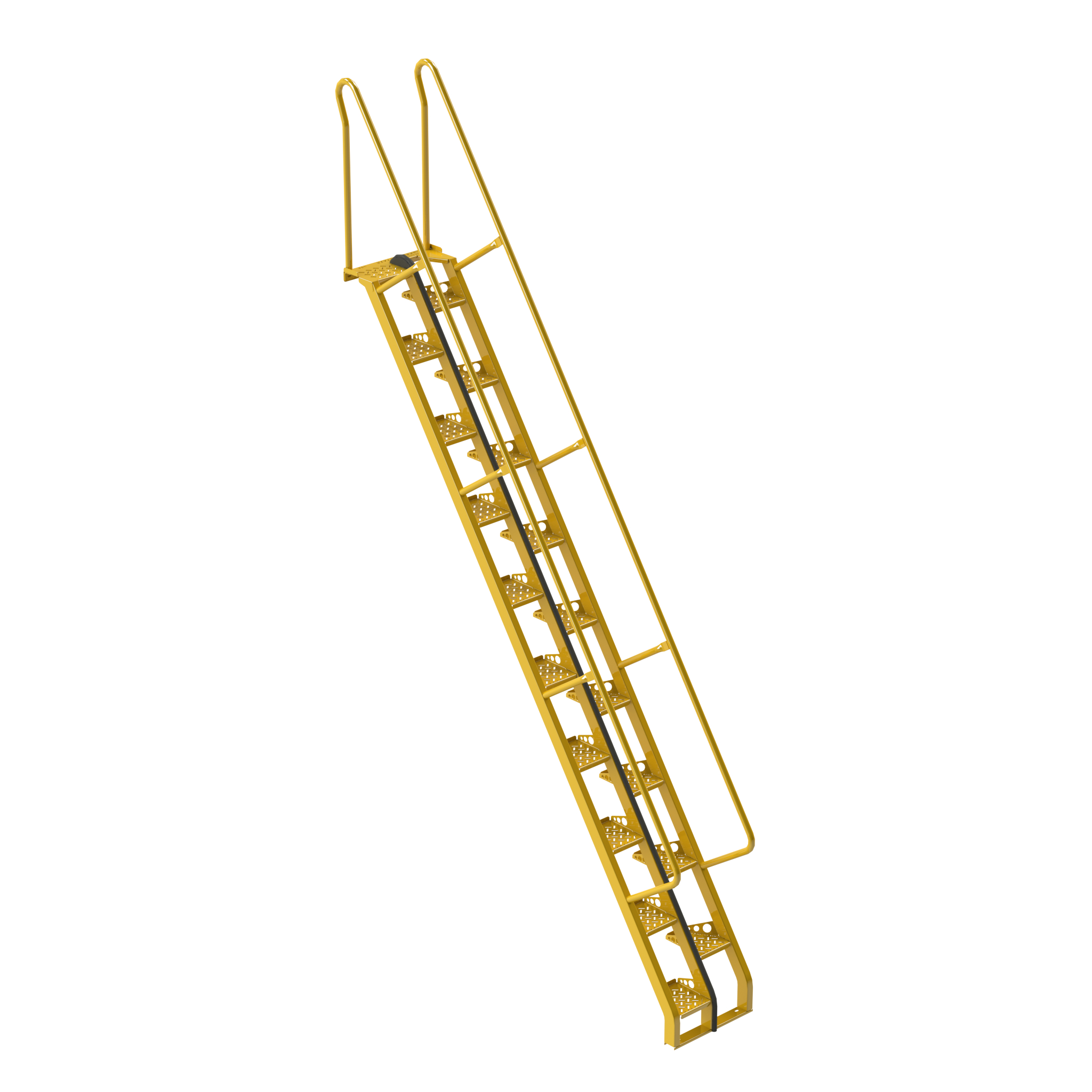 Alternating Tread Stair, Steel, Safety Yellow, 56 Degree, Standard Handrail