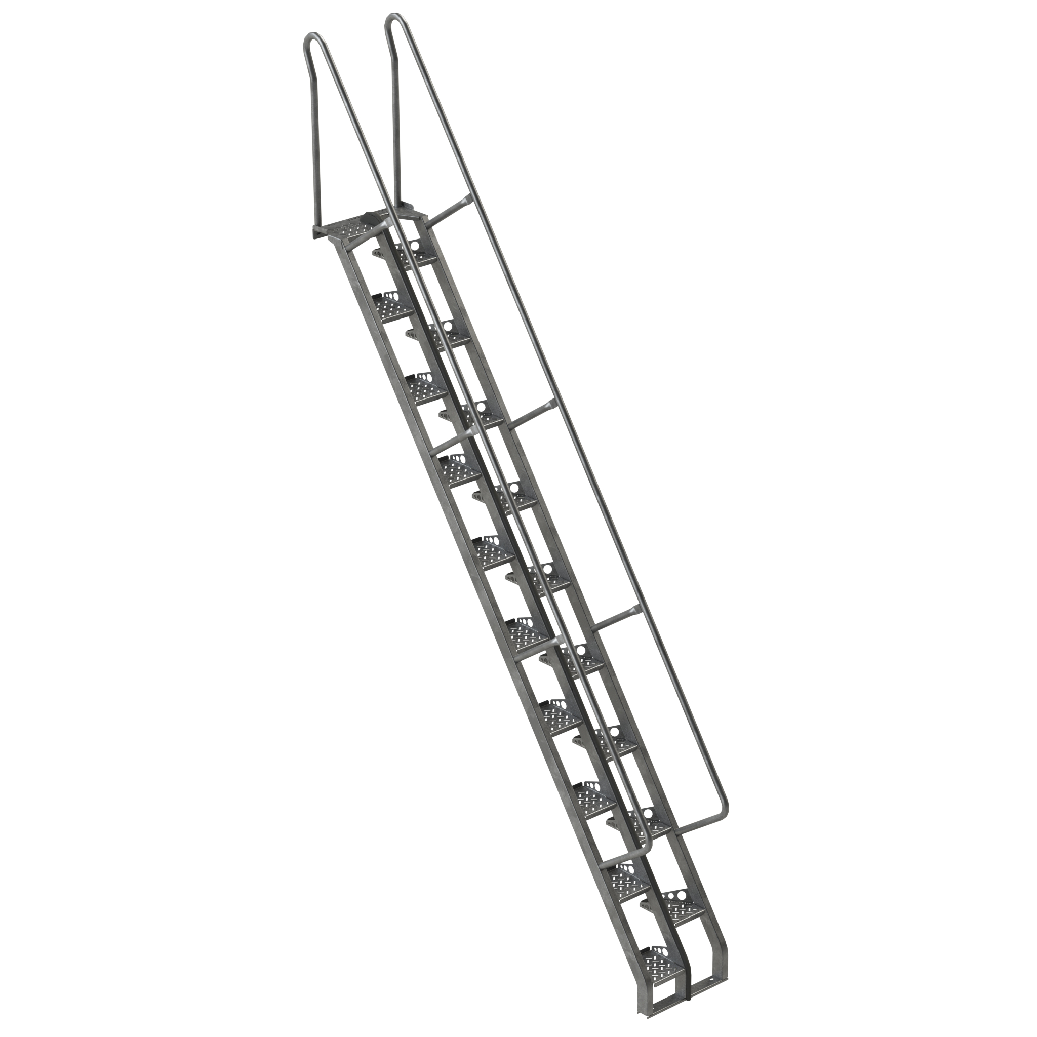 Alternating Tread Stair, Steel, Galvanized, 56 Degrees, Standard Handrail