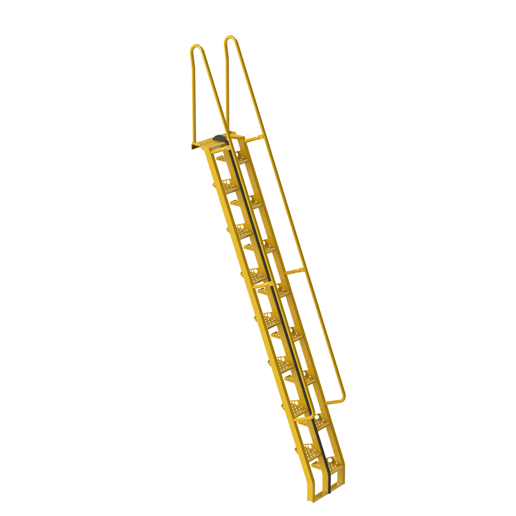 Alternating Tread Stair, Steel, Safety Yellow, 68 Degree, Standard Handrail