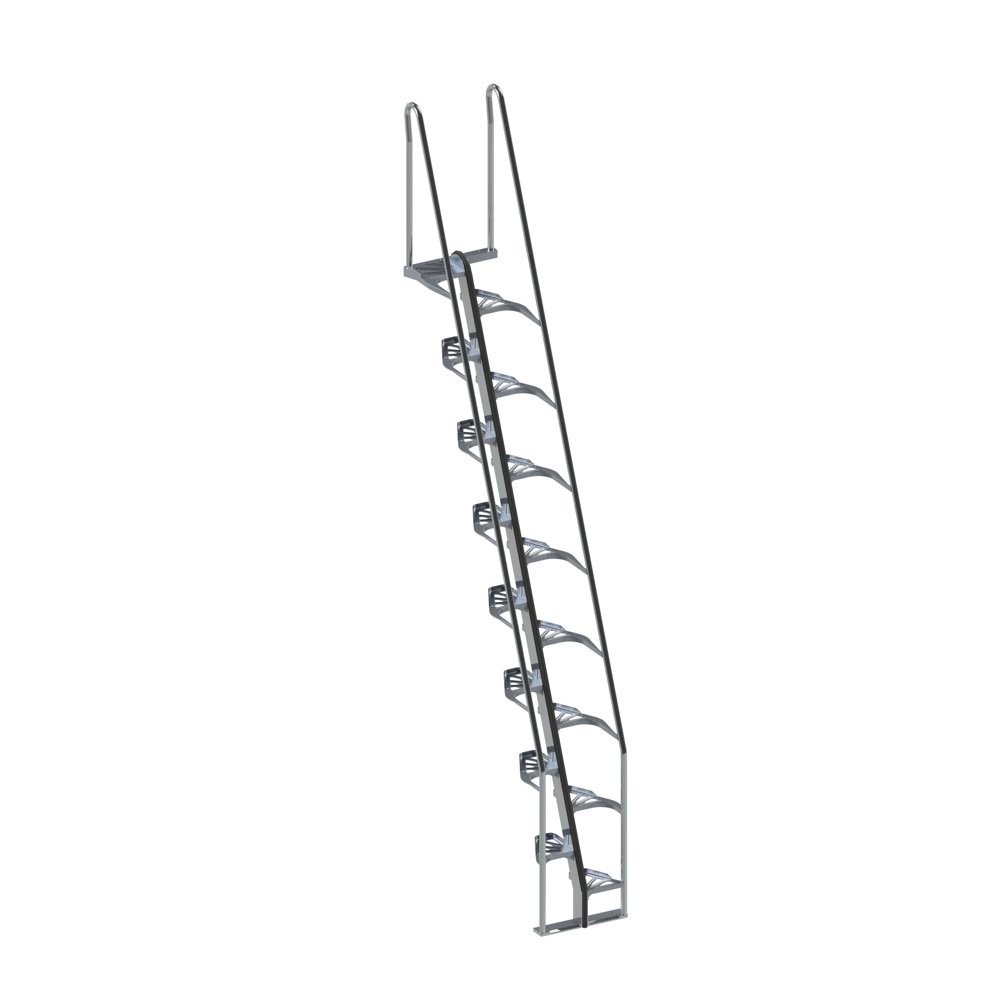 Alternating Tread Stair, Aluminum, 68 Degree, Standard Handrail