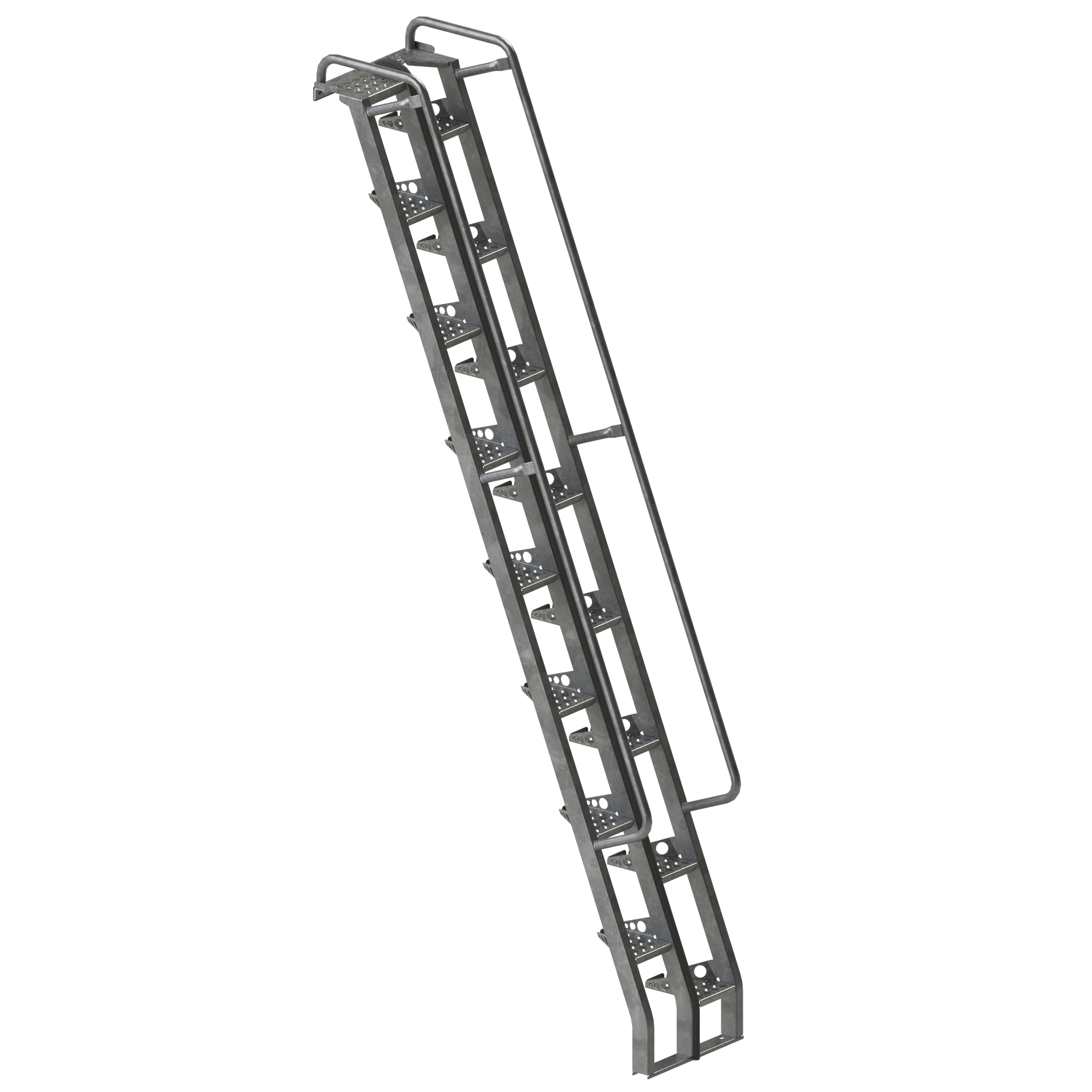 Alternating Tread Stair, Steel, Galvanized, 68 Degree, Optional Handrail