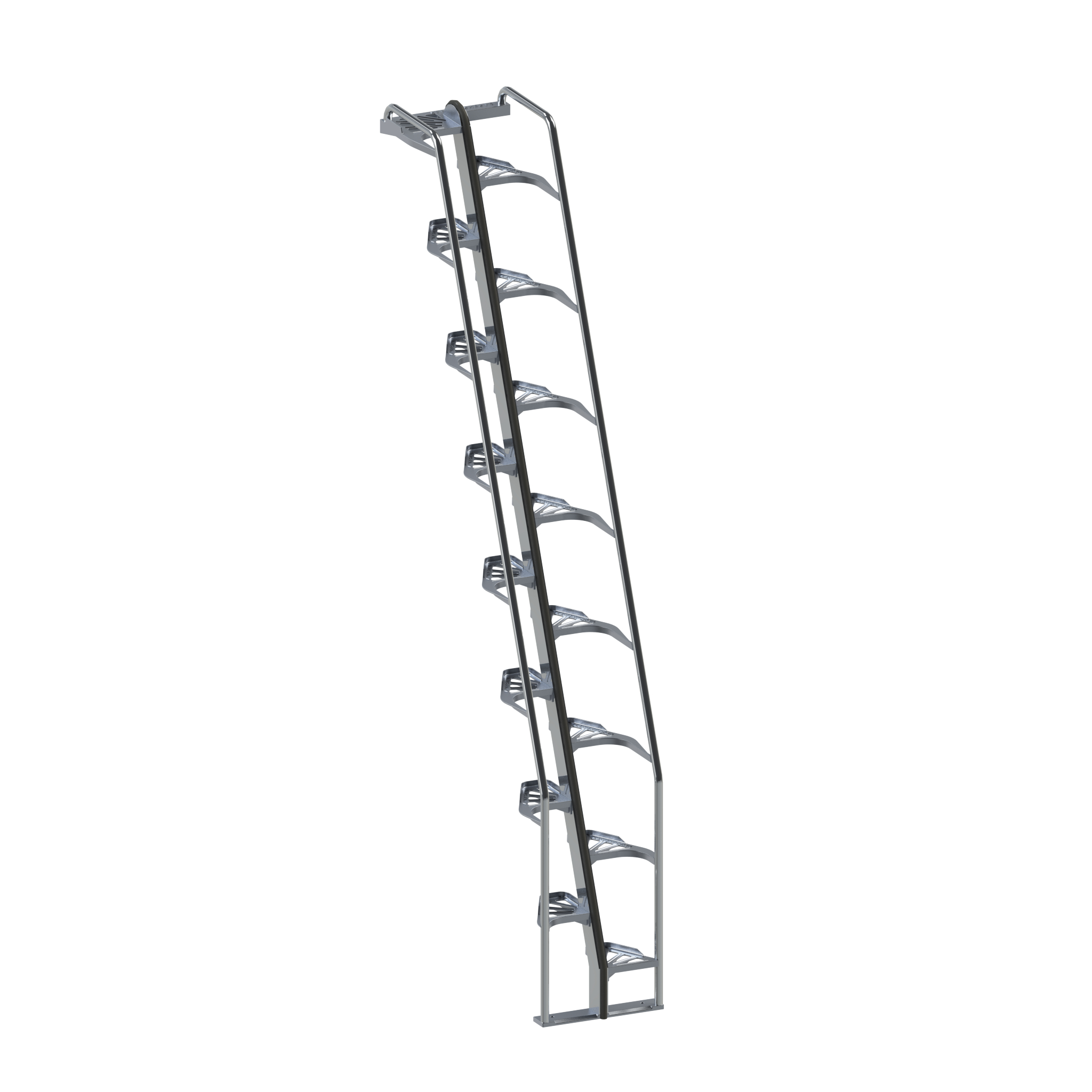Alternating Tread Stair, Aluminum, 68 Degree, Optional Handrail