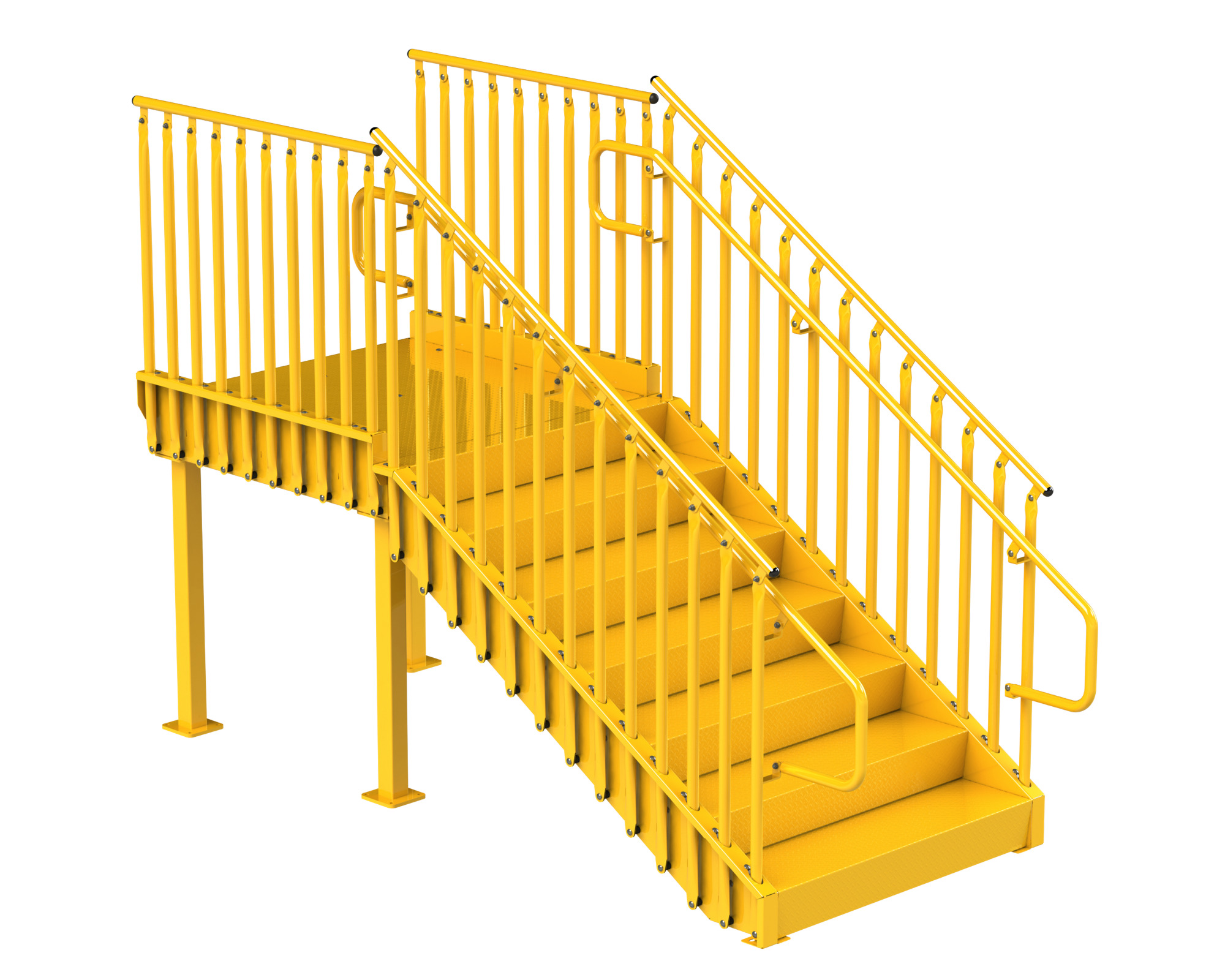 Loading Dock Stairs, Steel, Safety Yellow, Diamond Plate, IBC-Commercial, Standard Platform