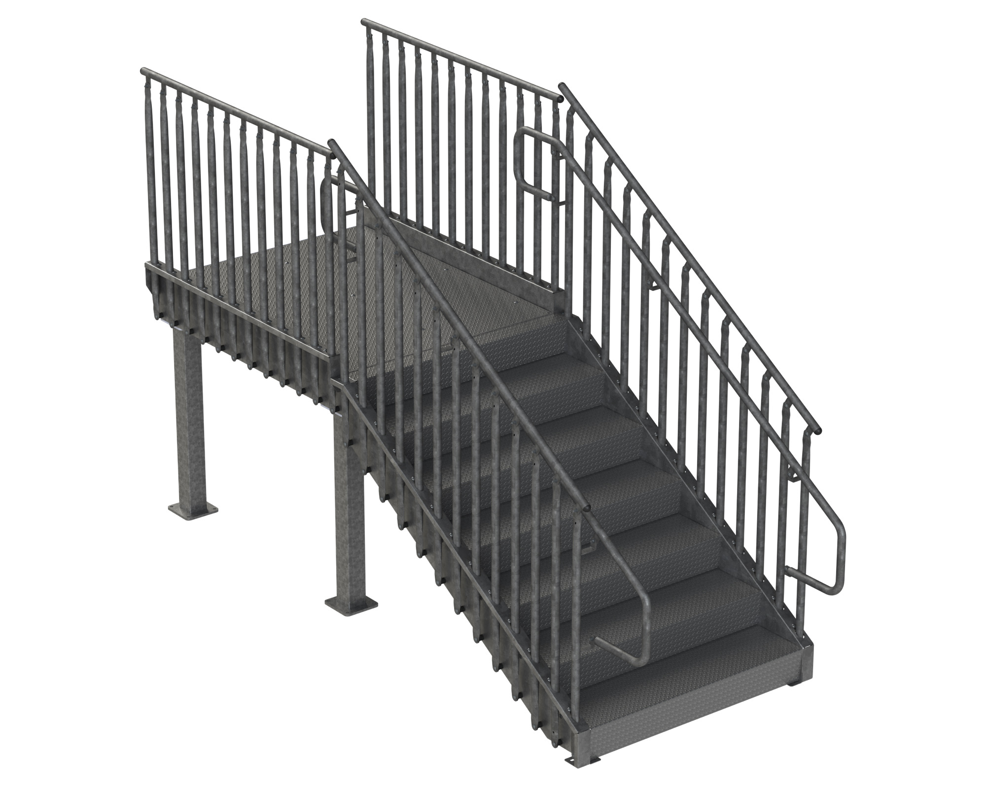 Loading Dock Stairs, Steel, Galvanized, Diamond Plate, IBC-Commercial, Door Swing Platform