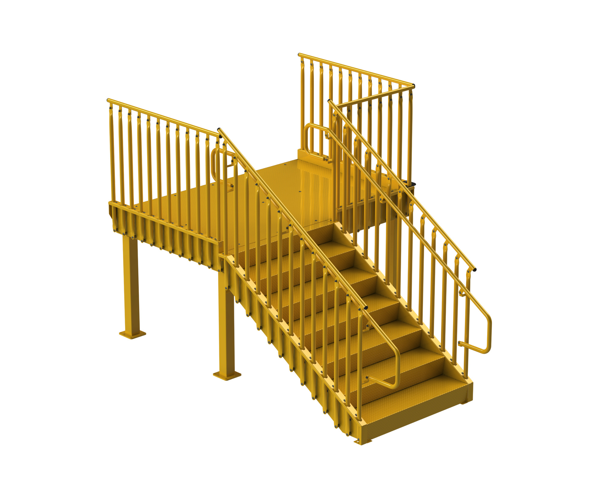 Loading Dock Stairs, Steel, Safety Yellow, Diamond Plate, IBC-Commercial, Accessible Platform