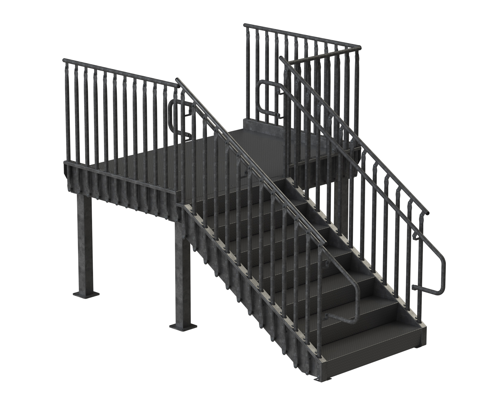 Loading Dock Stairs, Steel, Galvanized, Diamond Plate, IBC-Commercial, Accessible Platform