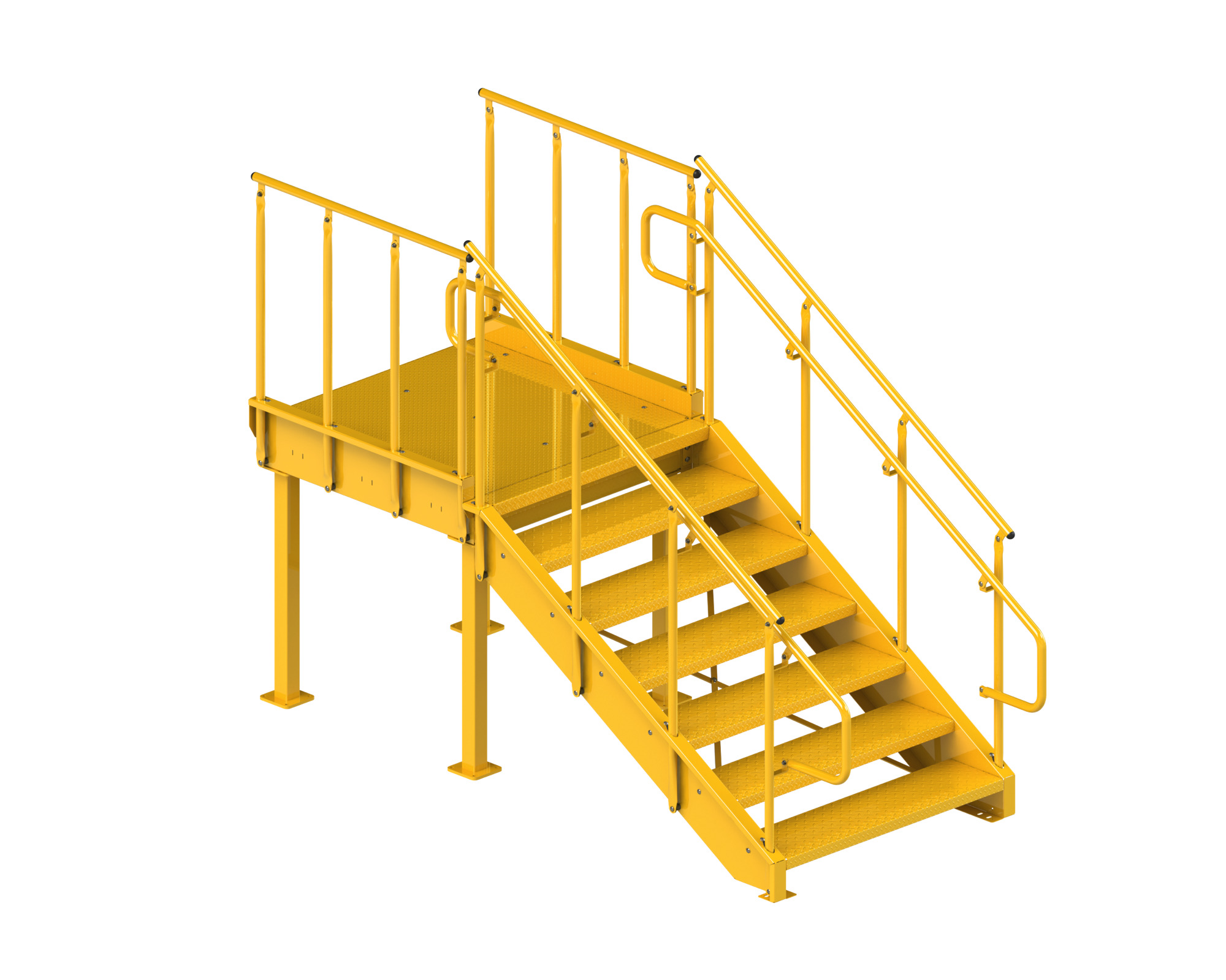 Loading Dock Stairs, Steel, Safety Yellow, Diamond Plate, IBC-Industrial, Standard