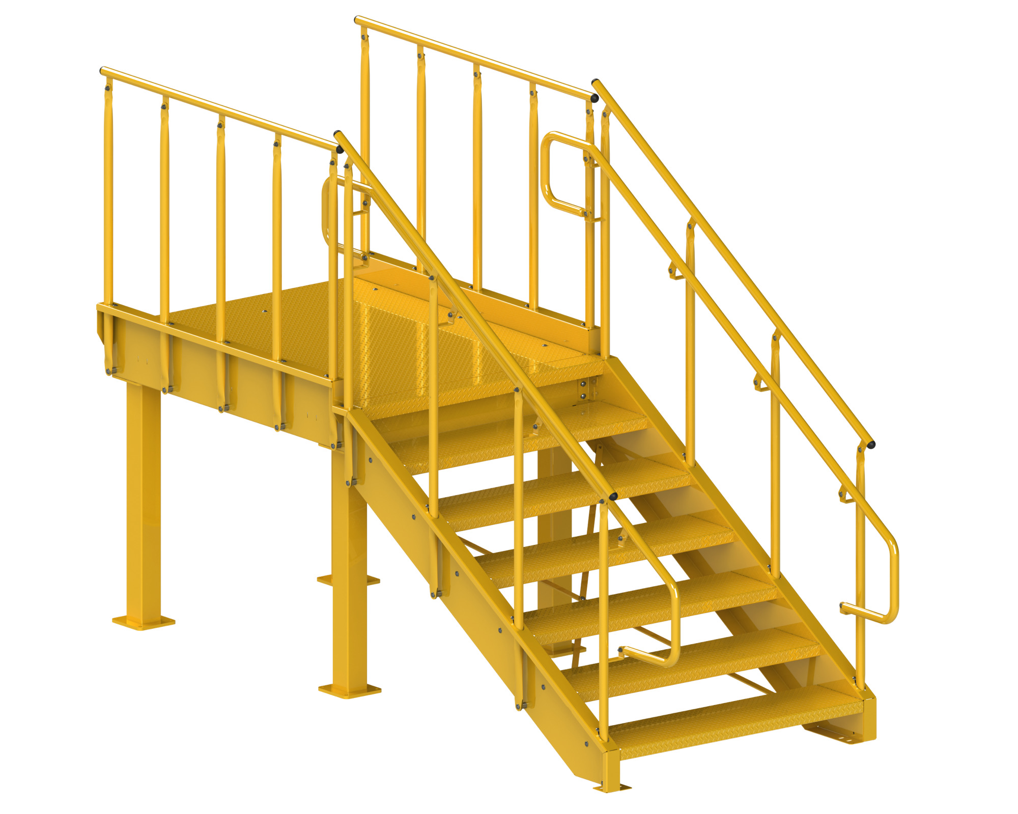 Loading Dock Stairs, Steel, Safety Yellow, Diamond Plate, IBC-Industrial, Door Swing Platform