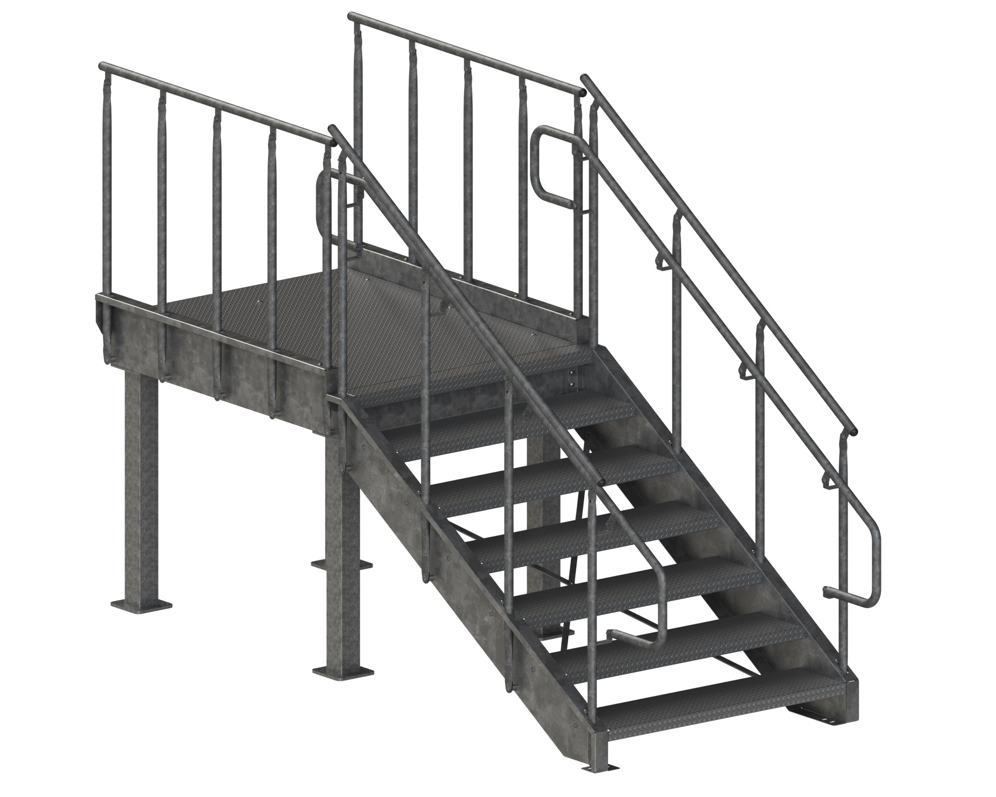 Loading Dock Stairs, Steel, Galvanized, Diamond Plate, IBC-Industrial, Door Swing Platform