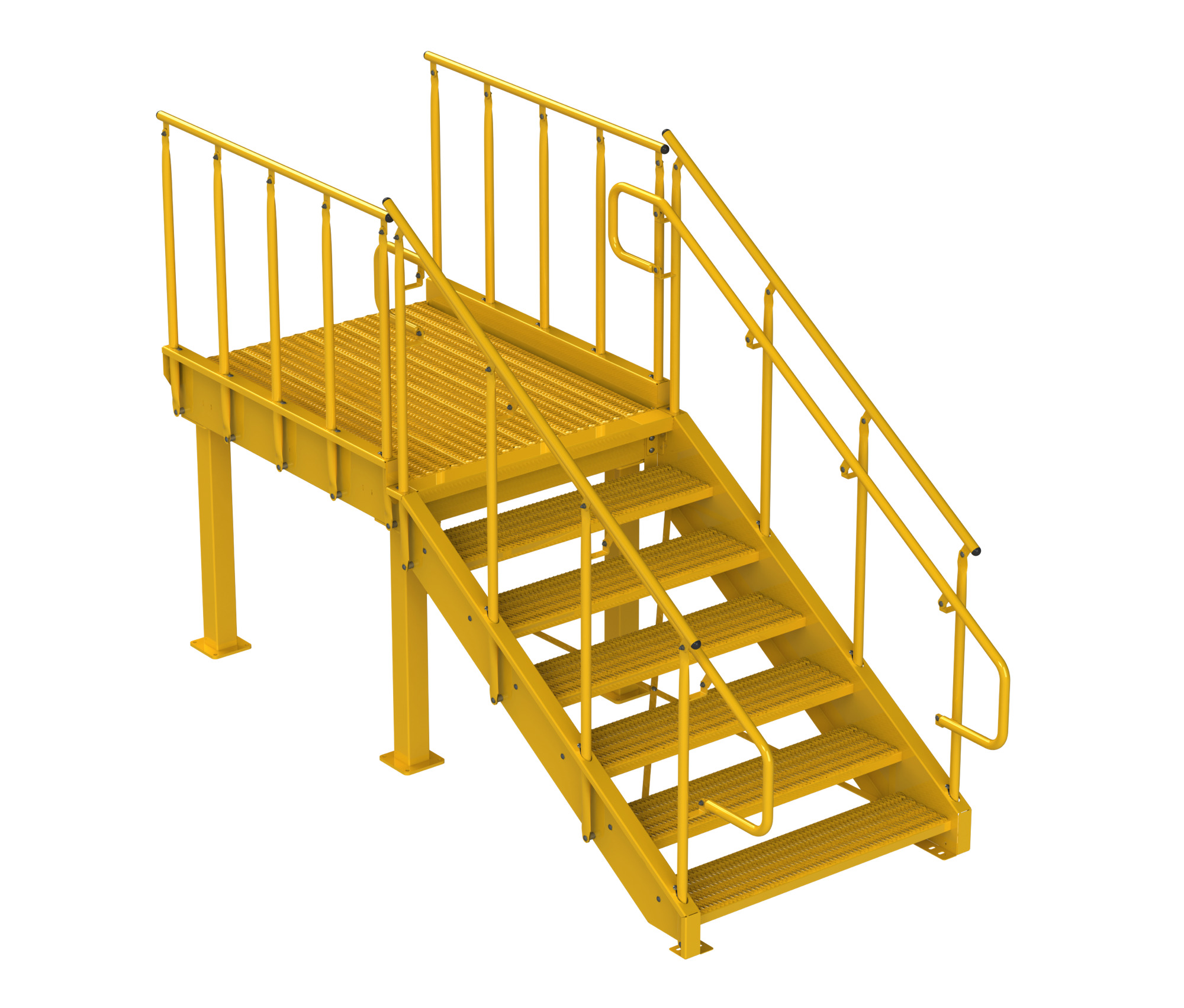 Loading Dock Stairs, Steel, Safety Yellow, Grip Strut, IBC-Industrial, Door Swing Platform