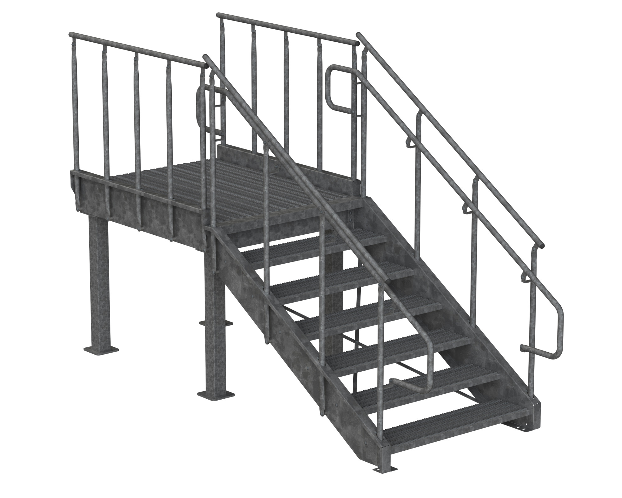 Loading Dock Stairs, Steel, Galvanized, Grip Strut, IBC-Industrial, Door Swing Platform