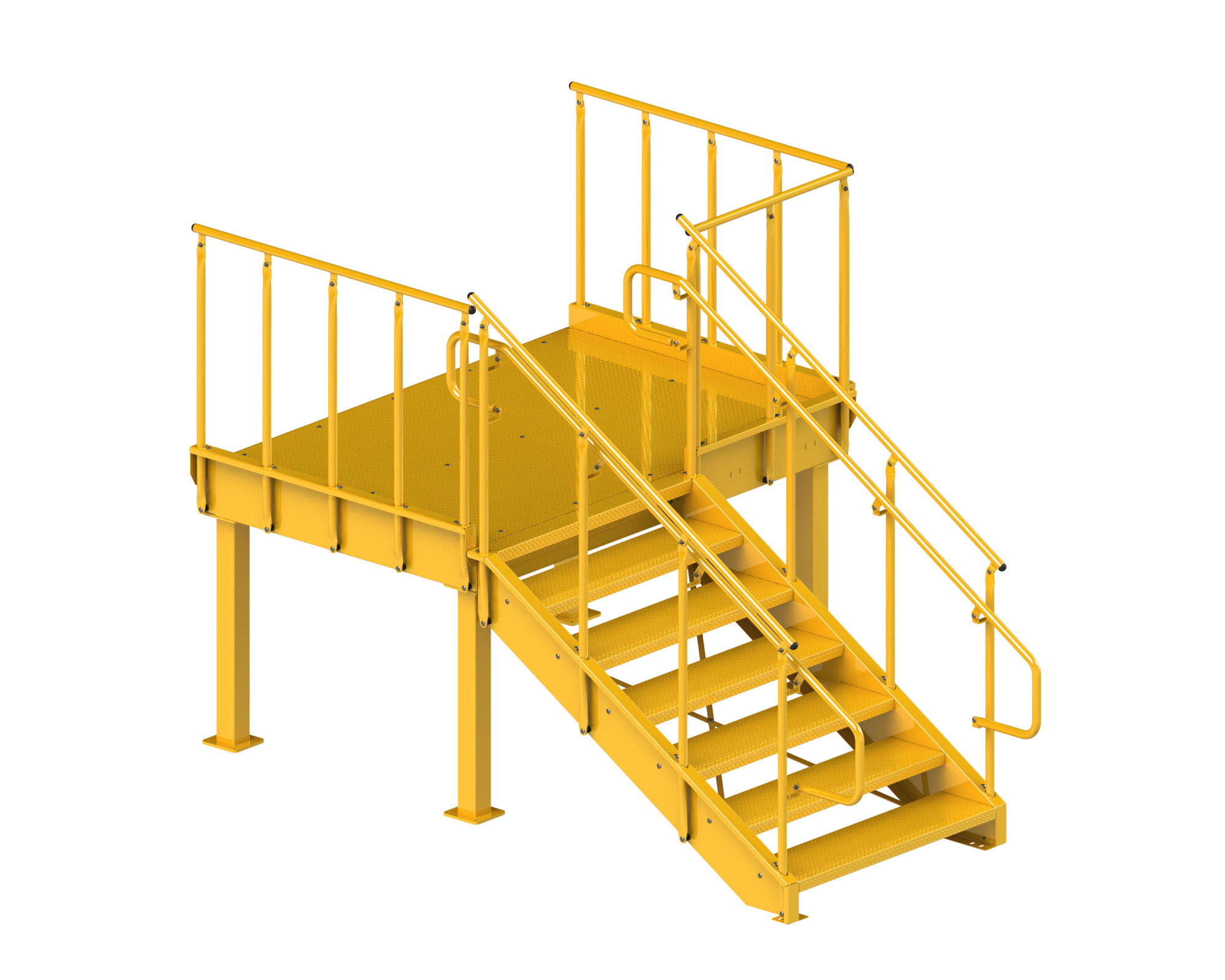 Loading Dock Stairs, Steel, Safety Yellow, Diamond Plate, IBC-Industrial, Accessible Platform
