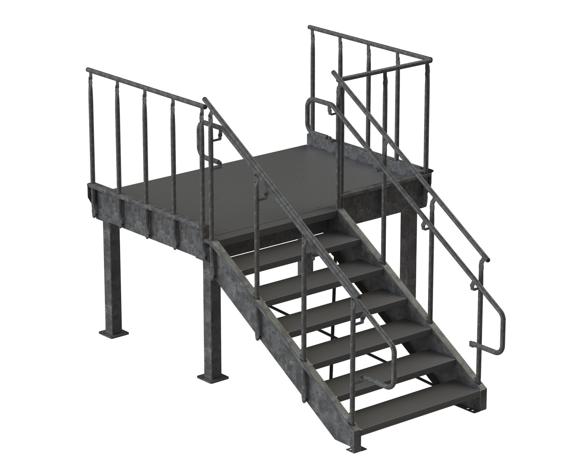 Loading Dock Stairs, Steel, Galvanized, Diamond Plate, IBC-Industrial, Accessible Platform