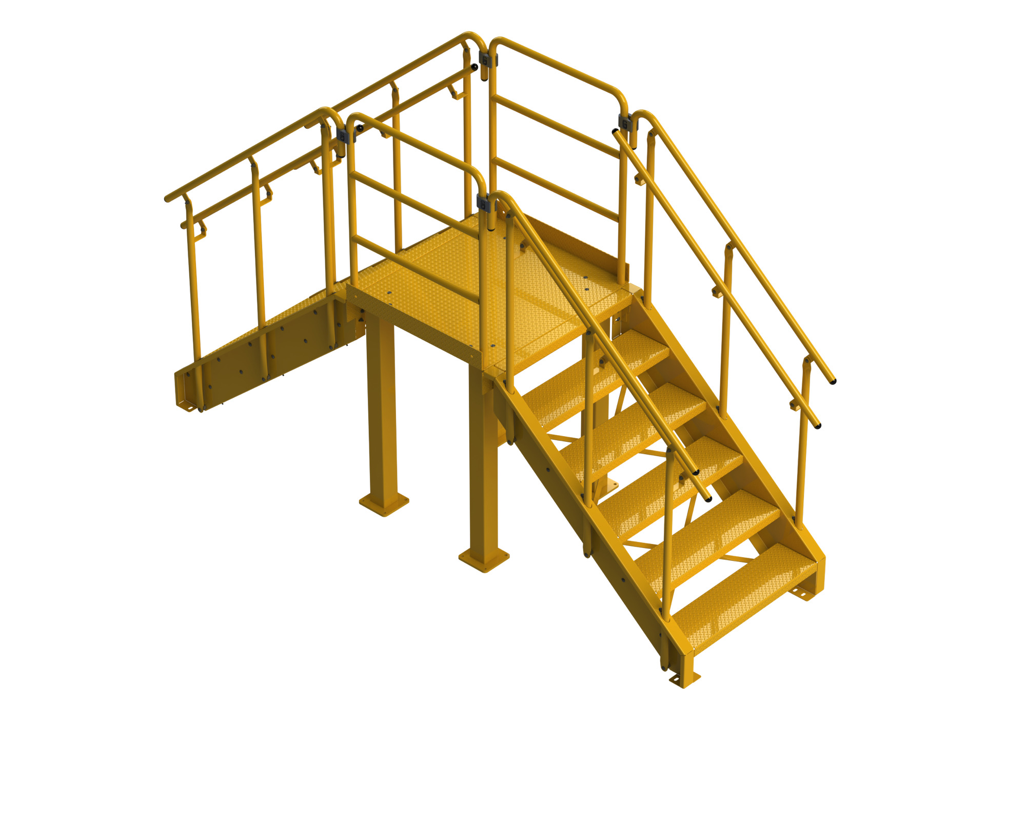 Crossover Stairs, Steel, Safety Yellow, Diamond Plate, Standard OSHA