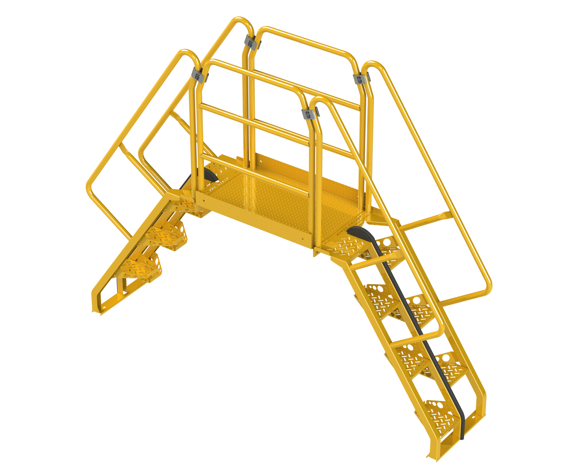 Crossover Stairs, Alternating Tread, Steel, Safety Yellow, Perforated, 56 Degree