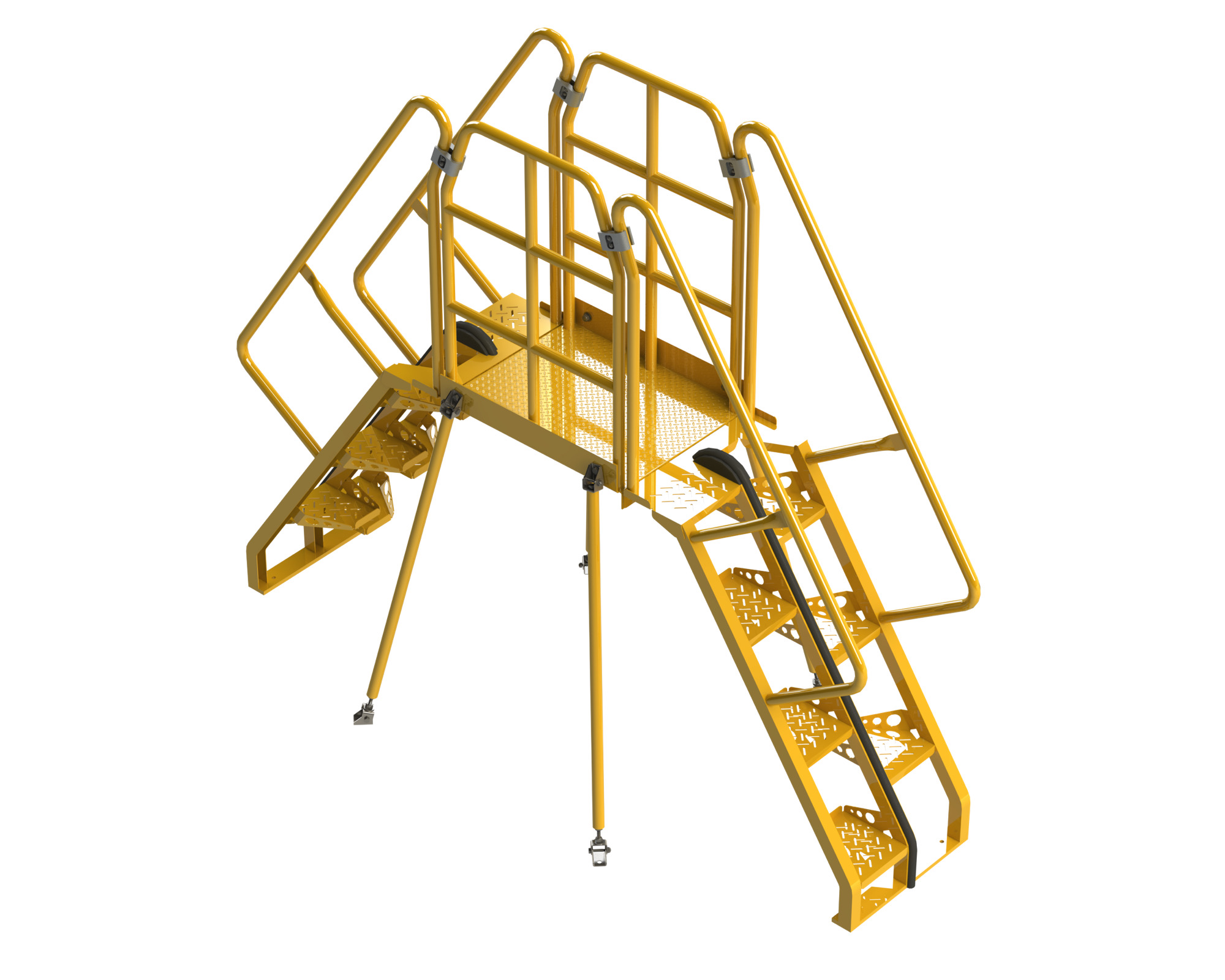Crossover Stairs, Alternating Tread, with Sway Bracing, Safety Yellow, Perforated, Alternating Tread Stair 56