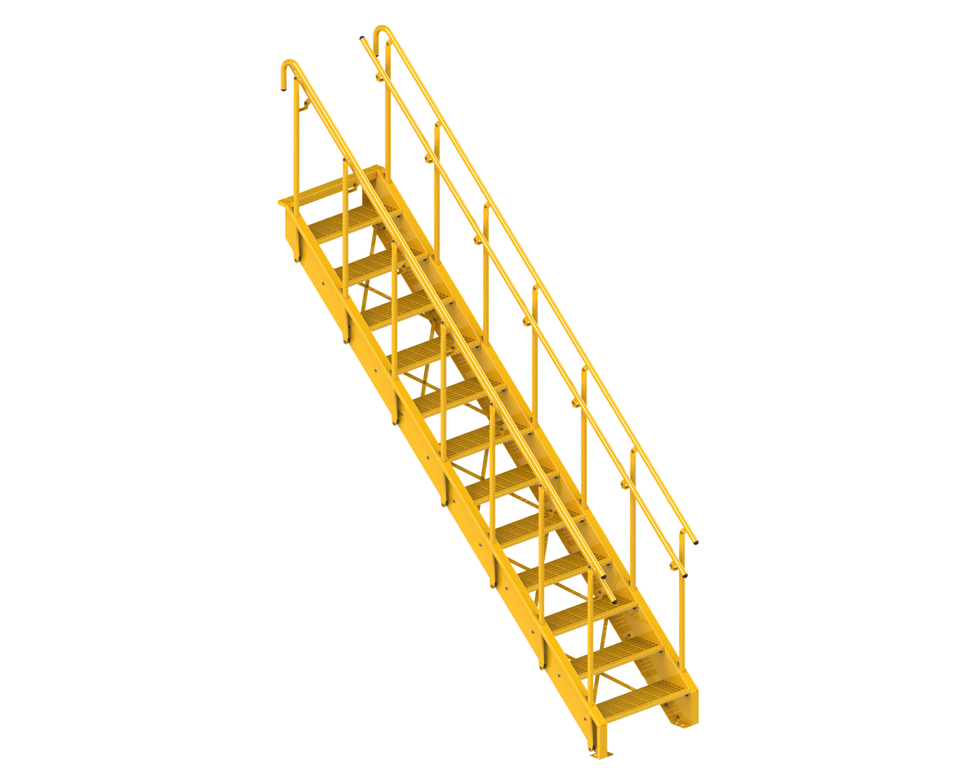 Industrial Stairs, Steel, Safety Yellow, Bar Grating, OSHA