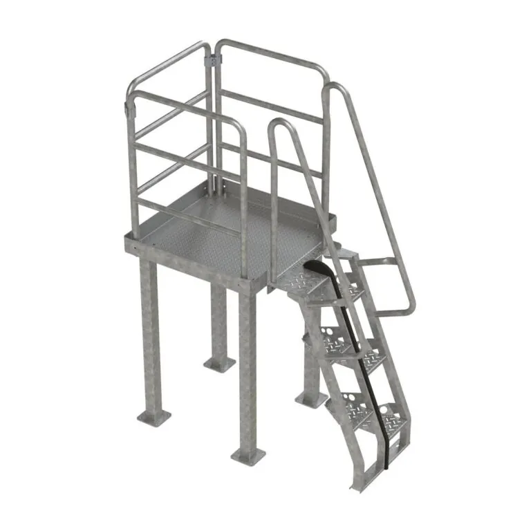 Equipment Maintenance Platform, Alternating Tread Stair, 68 Degree, Fully Guarded, Galvanized