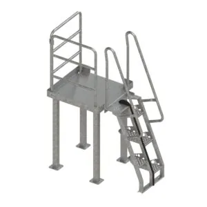 Equipment Maintenance Platform, Alternating Tread Stair, 68 Degree, Right Exit, Galvanized