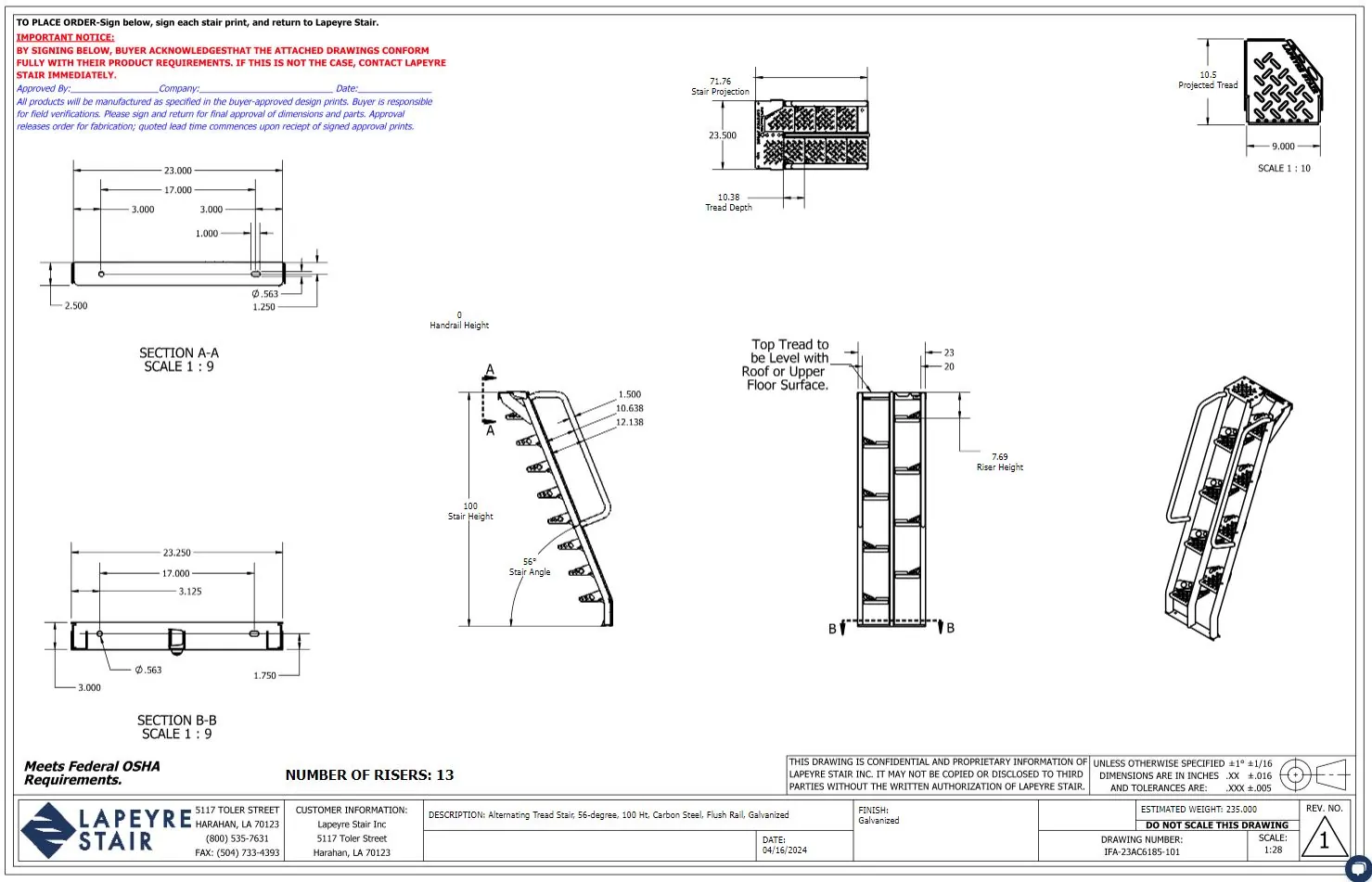 Example of an alternating tread stair dimensional print
