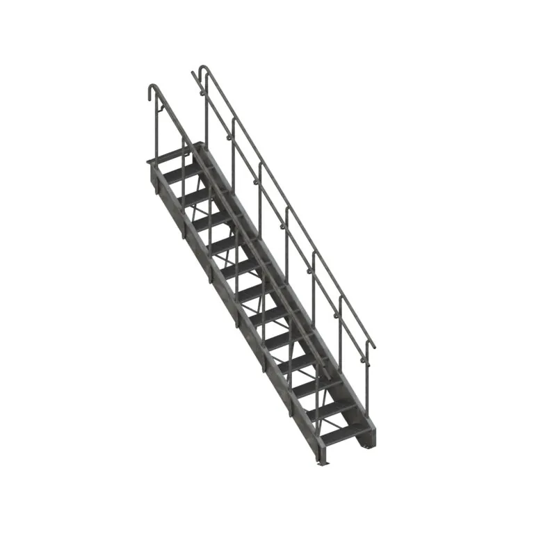 set of industrial metal stairs on a white background